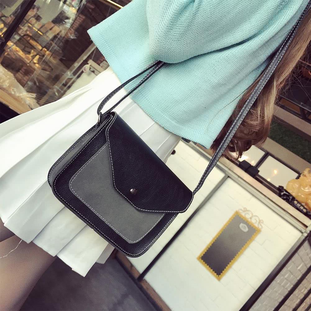 gray PU Leather Contrast Color Flap Shoulder Messenger Women's