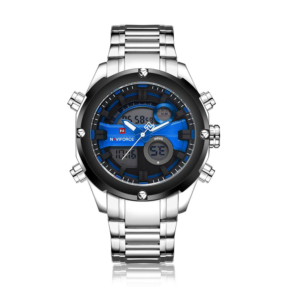 silver blue naviforce dual time water resistant durable stainless steel s quartz digital silver blue naviforce dual time water resistant durable stainless steel s quartz digital