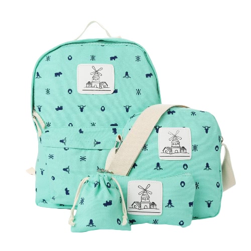

Canvas Cartoon Windmill Pattern Contrast Print Zipper Bag