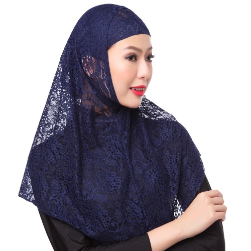 

Muslim Hijab Two Piece Set Lace Solid Islamic Turban Cap