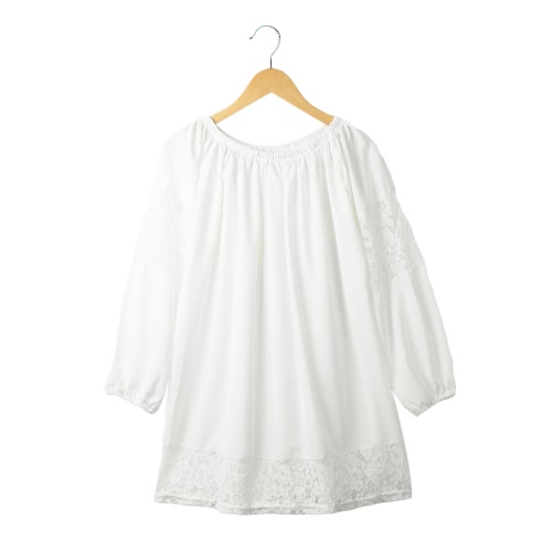 

Chic Boho Slash Neck Long Sleeve Lace Hem Off Shoulder Dress