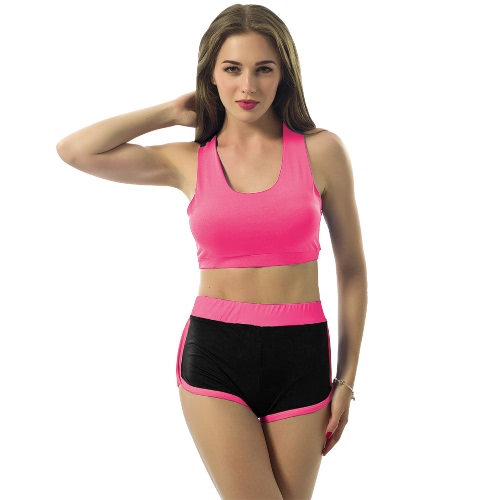 

Sexy Women Sports Двухкусочное Set Контраст Цвет Racerback Гимнастика Йога Crop Top Vest Тонкий Шорты Брюки Спортивные костюмы син