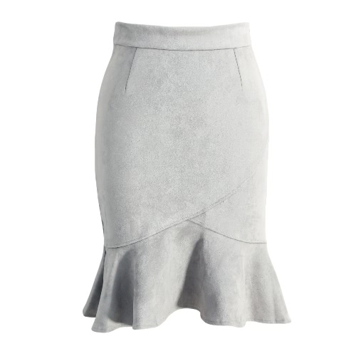 

Elegant Ruffle Mermaid High Waist Suede Bodycon Pencil Skirt