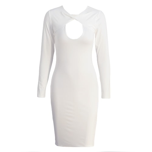 

Sexy Cut Out V Neck Long Sleeve Bodycon Midi Dress