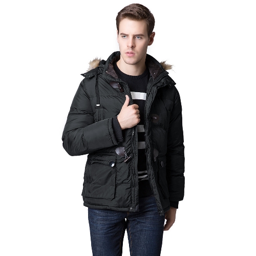 

Fashion Winter Men Parka Faux Fur Collar Hooded Thick Warm Jacket Coat Outerwear