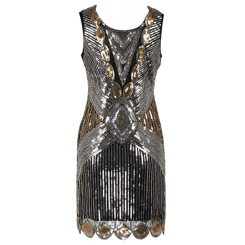 

Сексуальные женщины 1920-х годов Игристые O шеи без рукавов Backless Bodycon Sequin платье