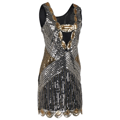 

Sexy Women 1920s Sparkling O Neck Sleeveless Backless Bodycon Sequin Dress