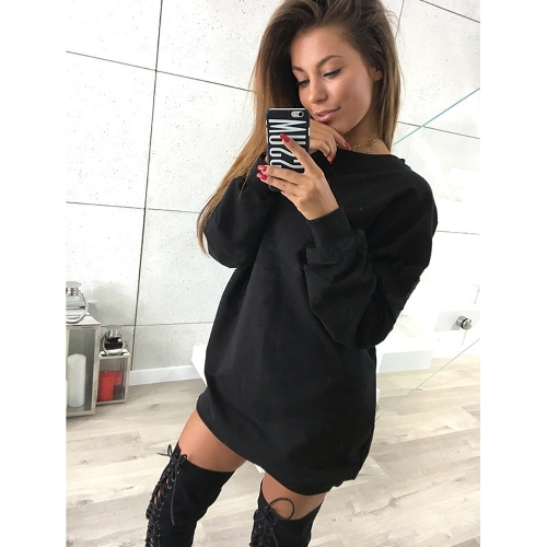 

Women Sweatshirt Long Sleeves O-Neck Solid Casual Loose Long Top Pullover
