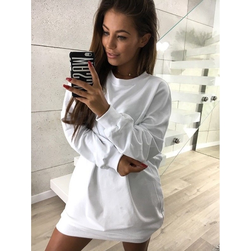 

Women Sweatshirt Long Sleeves O-Neck Solid Casual Loose Long Top Pullover