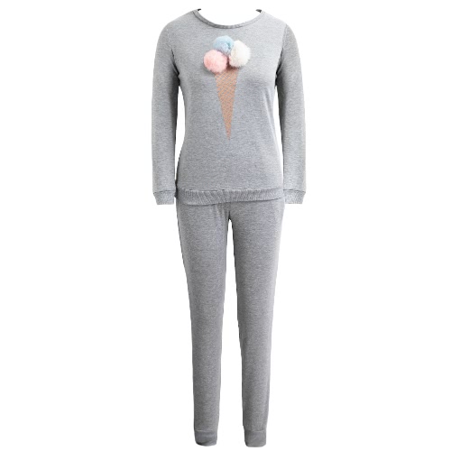 

Женщины Tracksuit Две пьесы Комплект спортивной одежды Pom Pom Мороженое Печать Упругие Толстовка Длинные брюки Повседневная Set