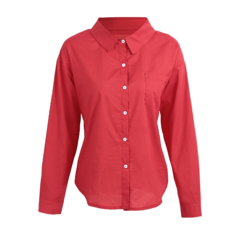 

Fashion Women Solid Turn Down Collar Shirt
