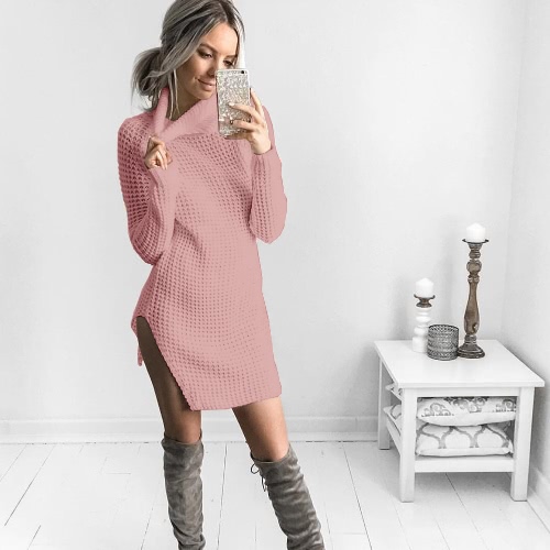 

Women Casual Winter Solid Knitted Sweater Dress