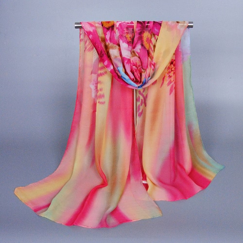 

Stylish Floral Print Gradient Color Long Beach Chiffon Scarf