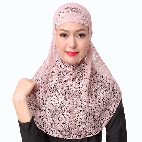 

Muslim Hijab Two Piece Set Lace Solid Islamic Turban Cap