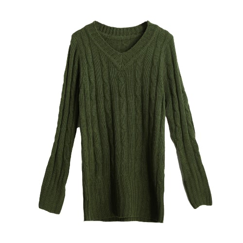 

Solid Ribbed V Neck Long Sleeve Casual Sweater