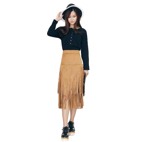 

Fringed Tassel High Waist Side Zipper Wiggle Midi Bodycon Skirt