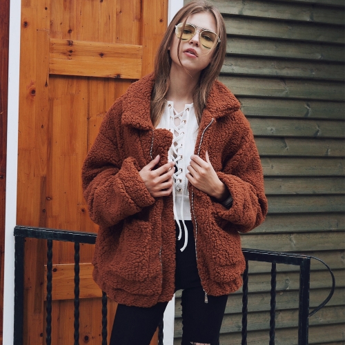 

Fashion Women Long Sleeve Fluffy Shaggy Faux Fur Loose Coat
