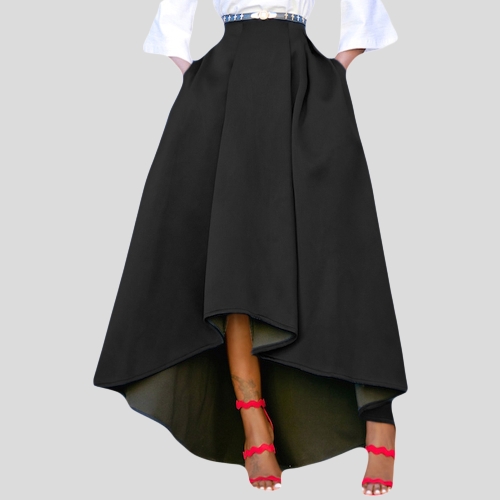 

Мода женщин высокой талии высокой низкой плиссированной юбки юбки