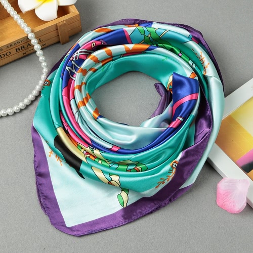 

Fashion Satin Polyester Riding Pattern Print Color Block Square Scarf