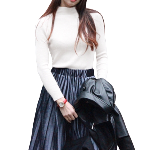 

Mock Neck Pullover Ribbed Sweater