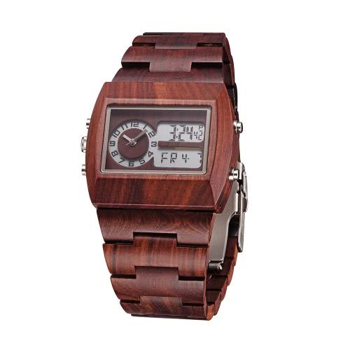 

Anself Men Dual Time Environmental High Quality Analog-Digital Double Time Display Wooden Wristwatch Water Resistant Chic Luminous