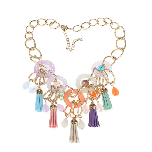 Fashion Unique Vintage Retro Metal Necklace Chain with Rhinestone Crystal Pendant Jewelry for Women Girls Gift Party