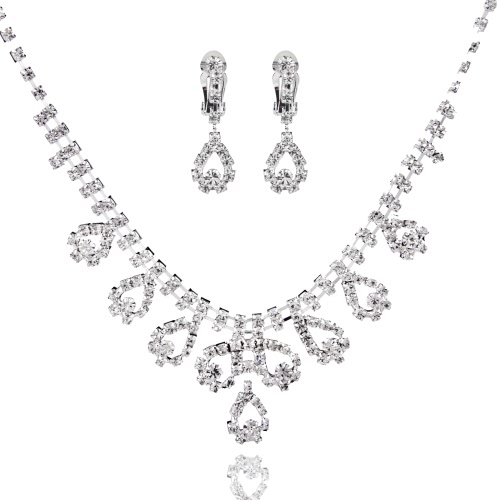 Модницы цинковый сплав Ослепительная Rhinestone Кристалл ожерелье и серьги свадебный комплект ювелирных изделий для венчания невесты подарка партии