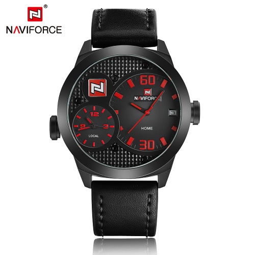 

NAVIFORCE Dual Time Zone Genuine Leather Waterproof Men's Quartz Watch