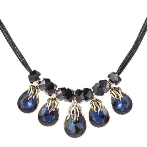 Fashion Unique Vintage Retro Metal Necklace Chain with Rhinestone Crystal Pendant Jewelry for Women Girls Gift Party
