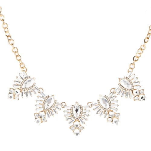 Fashion Unique Vintage Retro Metal Necklace Chain with Rhinestone Crystal Pendant Jewelry for Women Girls Gift Party