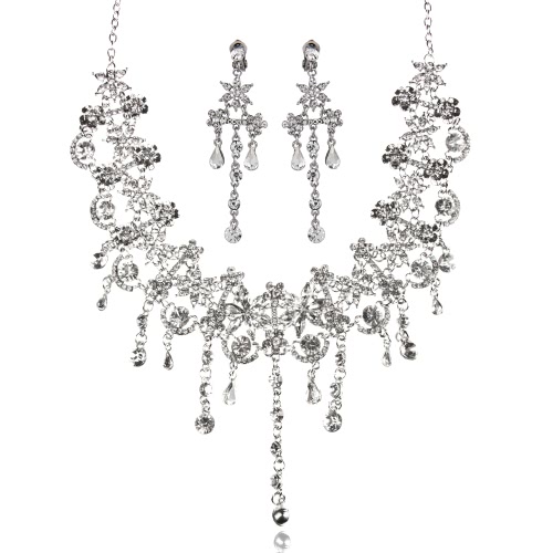 Модницы цинковый сплав Ослепительная Rhinestone Кристалл ожерелье и серьги свадебный комплект ювелирных изделий для венчания невесты подарка партии