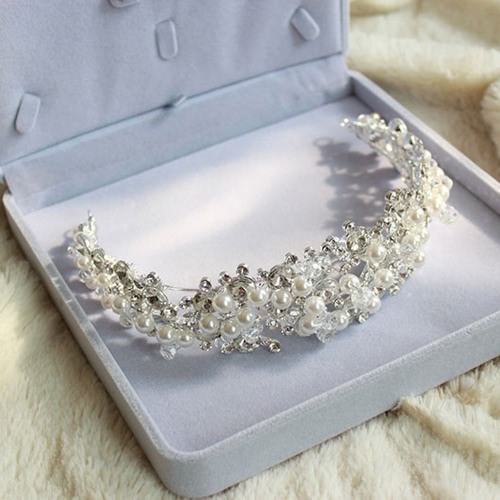 Принцесса моды кристалла Rhinestone имитация жемчуг бусы для новобрачных Корона лентой цепи Диадемы Украшения Вайн ювелирные изделия для свадьбы