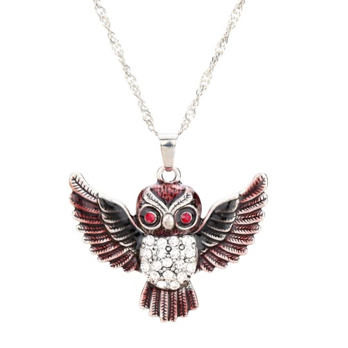 

Vintage Rhinestone Red Eyes Flying Owl Pendant Sweater Chain Necklace