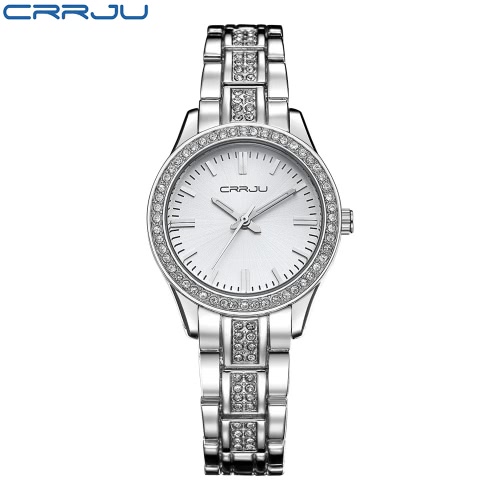 

CRRJU Luxury Diamond Steel Band Women Watches Quartz Business Watch